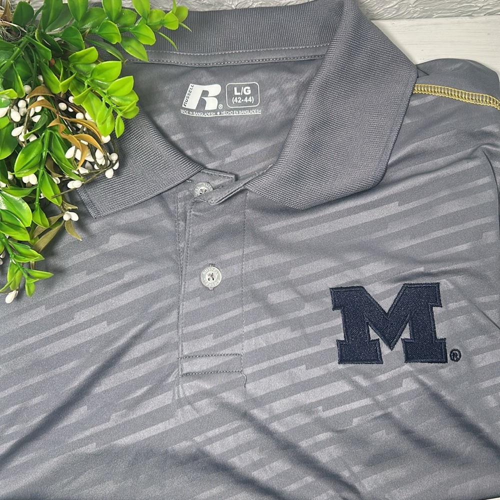 NWT Russell University of Michigan Athletic Gray and Navy Polo Shirt Large 42-44 - Picture 10 of 10